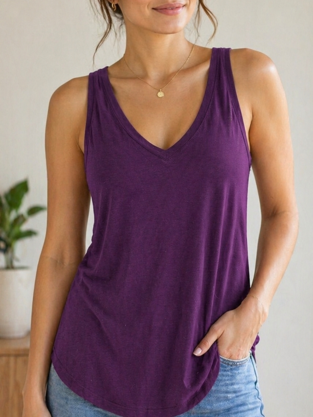 2/$20 Dynamite Purple V-Neck Racerback Tank Top